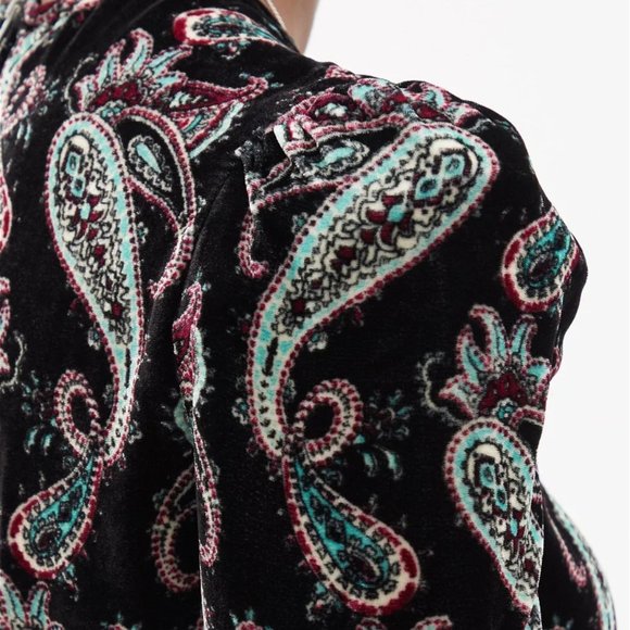 Isabel Marant Paisley Printed Velvet Exaggerated Shoulder Cropped Blouse - Picture 3 of 6